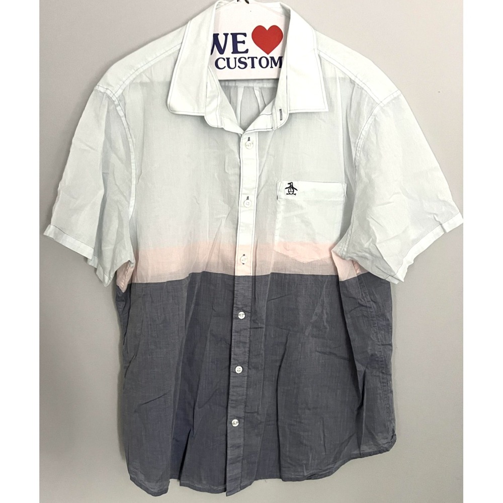 Munsingwear Penguin Shirt Men XL Mint Pink Gray Colorblock Heritage Slim Fit